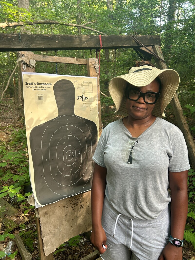 Danita, our client is doing gun shooting practice. She is standing in a range located in Maryland